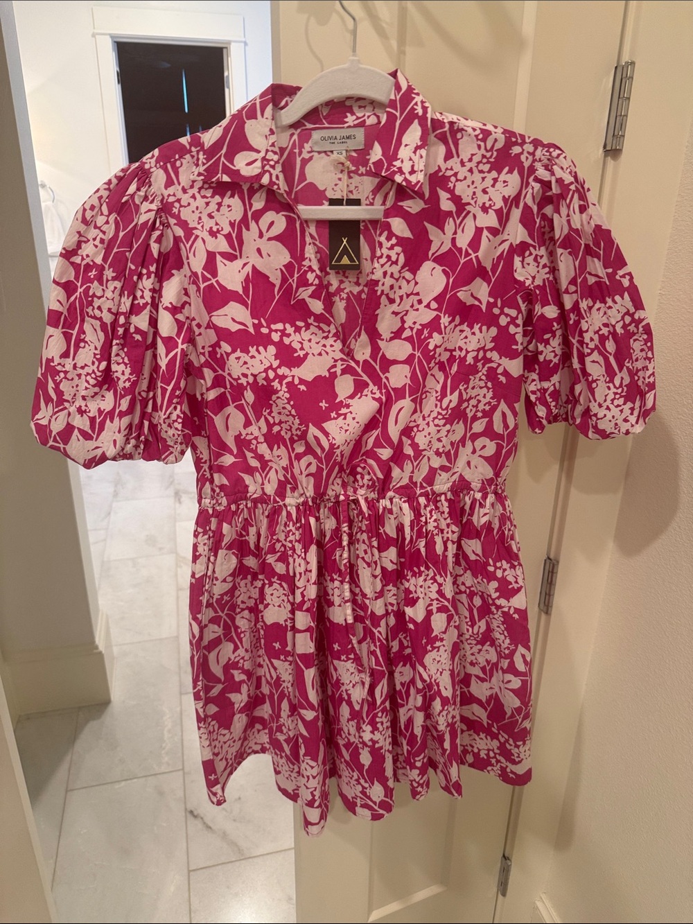 Olivia James Pink Floral Puff-Sleeve Tunic Dress